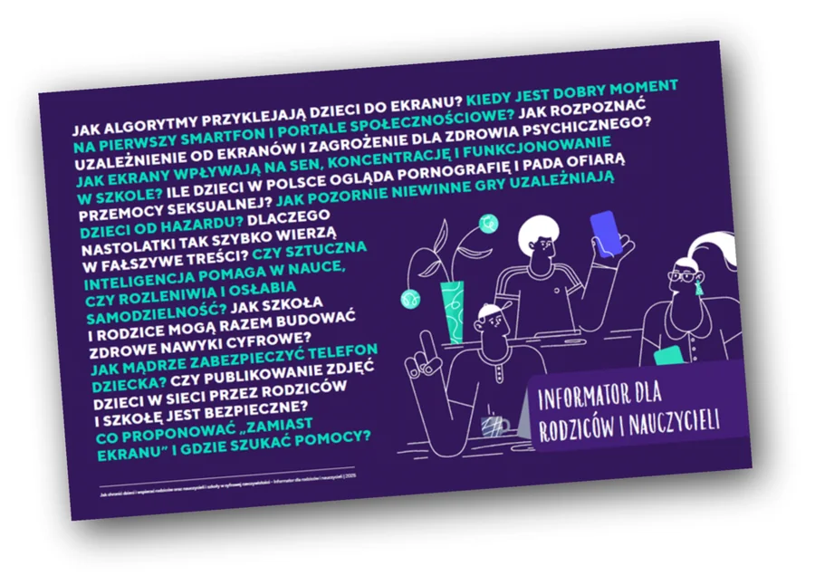 Okładka informatora „Ekrany — zdrowie, bezpieczeństwo i dostęp do informacji”